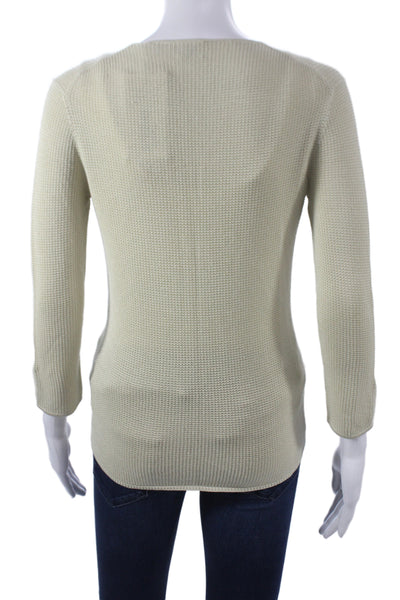 Tse Women Cardigan Silk V-Neck 3/4 Sleeve Beige Size S