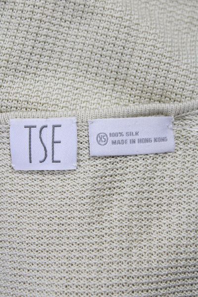 Tse Women Cardigan Silk V-Neck 3/4 Sleeve Beige Size S