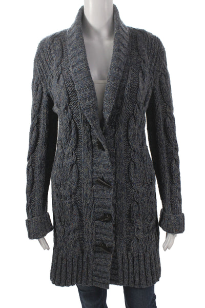 Lafayette 148 New York Womens Cardigan Blue Collared Button Long Sleeve Size PP