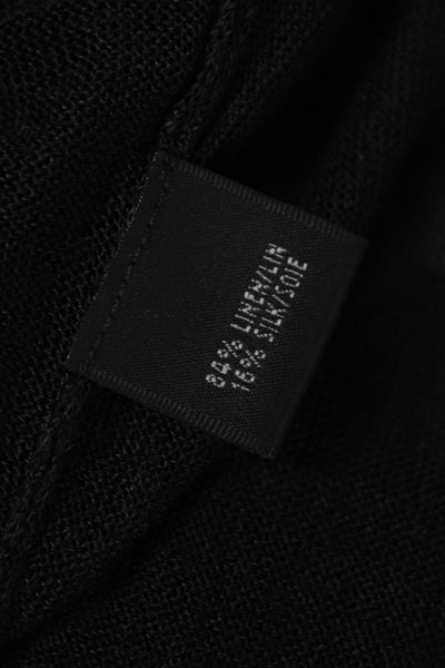 Lafayette 148 New York Women Black Linen Cardigan Long Sleeve Round Neck Size M