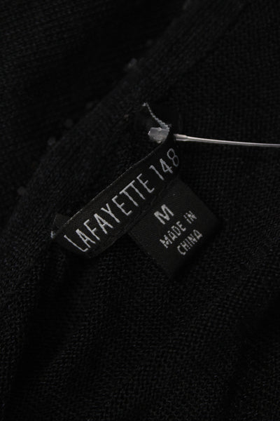 Lafayette 148 New York Women Black Linen Cardigan Long Sleeve Round Neck Size M