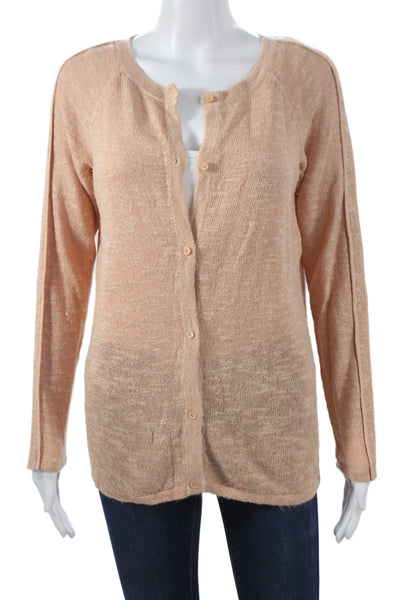 Lafayette 148 New York Womens Cardigan Beige Long Sleeve Round Neck Size M
