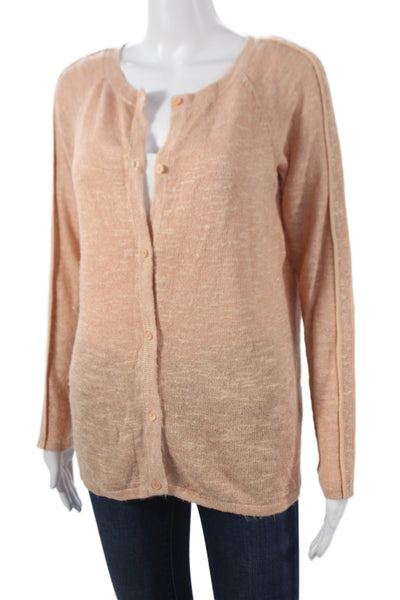 Lafayette 148 New York Womens Cardigan Beige Long Sleeve Round Neck Size M