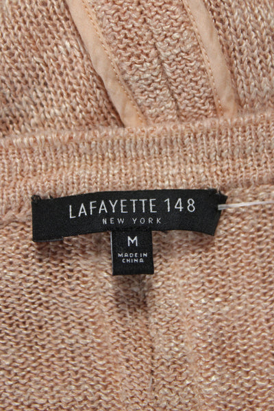 Lafayette 148 New York Womens Cardigan Beige Long Sleeve Round Neck Size M