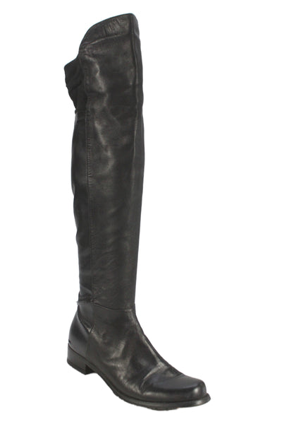 Stuart Weitzman Womens Side Zip Block Heel Leather Knee High Boots Black Size 8M