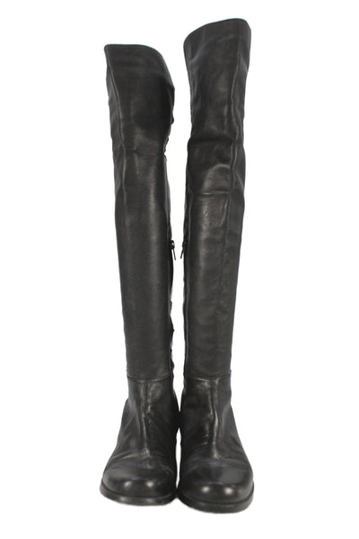 Stuart Weitzman Womens Side Zip Block Heel Leather Knee High Boots Black Size 8M
