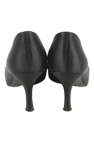 Stuart Weitzman Womens Stiletto Satin Ruffled Peep Toe Pumps Black Size 8M