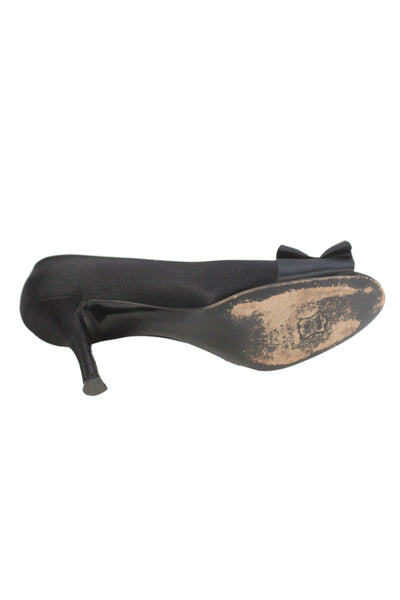 Stuart Weitzman Womens Stiletto Satin Ruffled Peep Toe Pumps Black Size 8M