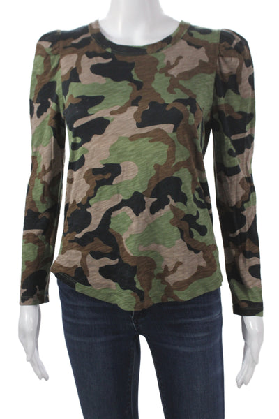 Veronica Beard Womens Black Camo Jersey T-Shirt Long Sleeve Crew Neck Size XS