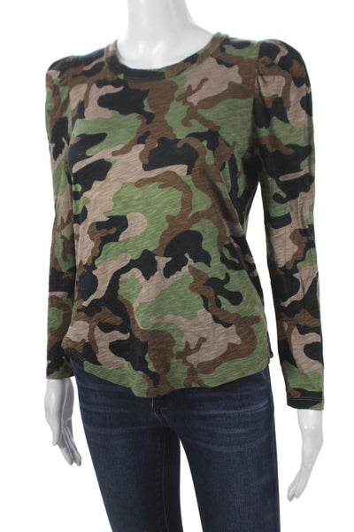 Veronica Beard Womens Black Camo Jersey T-Shirt Long Sleeve Crew Neck Size XS