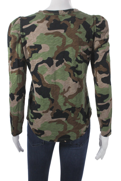 Veronica Beard Womens Black Camo Jersey T-Shirt Long Sleeve Crew Neck Size XS