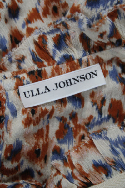 Ulla Johnson Women Tunic Beige Floral High Neck Cap Sleeve Tie Cotton Size 0