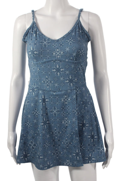 Joy Lab Womens Fit & Flare Blue Geometric V-Neck Sleeveless Boho Romper Size S