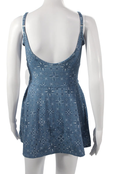 Joy Lab Womens Fit & Flare Blue Geometric V-Neck Sleeveless Boho Romper Size S