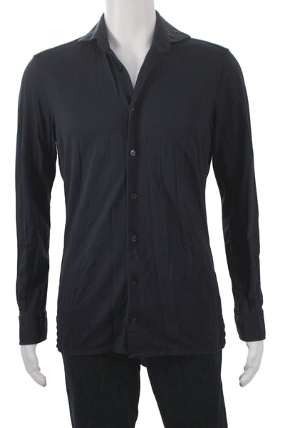 Atelier Munro Mens Collar Long Sleeve Button Down Shirt Navy Blue Size 15.5