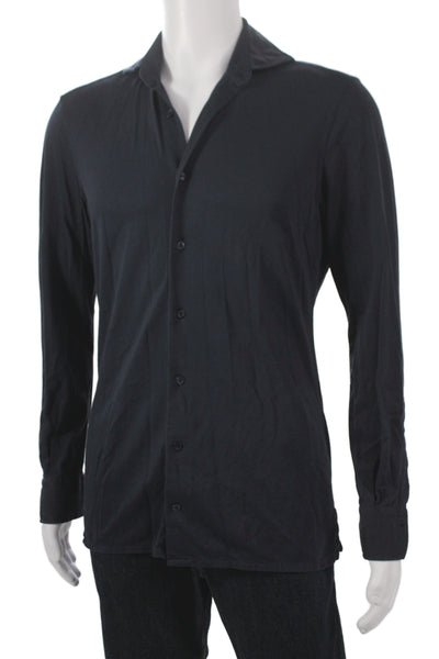 Atelier Munro Mens Collar Long Sleeve Button Down Shirt Navy Blue Size 15.5