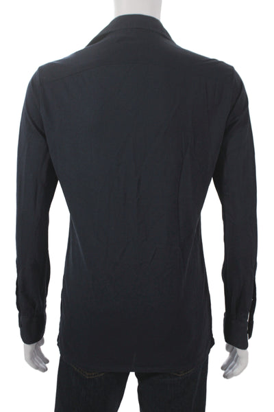Atelier Munro Mens Collar Long Sleeve Button Down Shirt Navy Blue Size 15.5