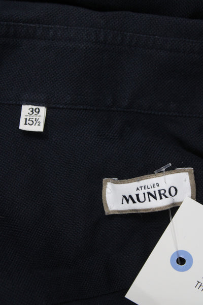 Atelier Munro Mens Collar Long Sleeve Button Down Shirt Navy Blue Size 15.5