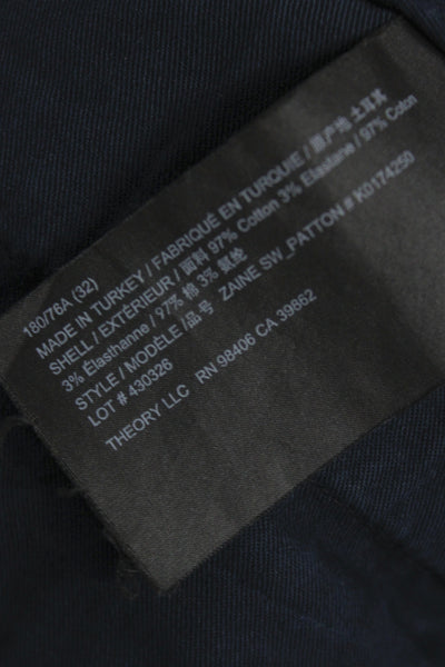Theory Mens Chino Pants Blue 97% Cotton Button Closure Size 32