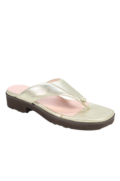 Taryn Rose Womens Metallic Slip On Block Heels Thong Sandals Shoes Gold Size 10M