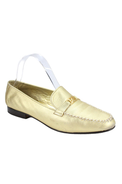 Escada Womens Leather Slip On Flat Loafers Shoes Gold Size 9.5B