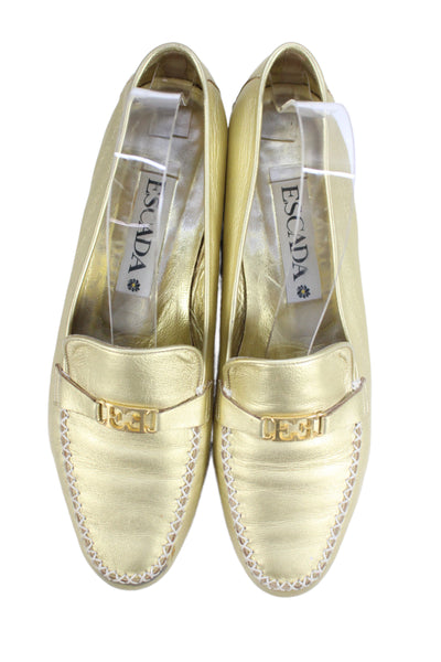 Escada Womens Leather Slip On Flat Loafers Shoes Gold Size 9.5B