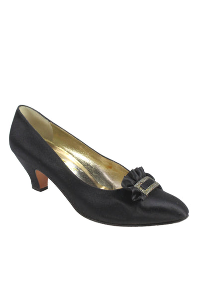 Salvatore Ferragamo Womens Leather Embellished Pumps Shoes Black Size 9