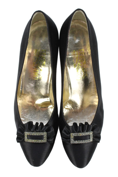 Salvatore Ferragamo Womens Leather Embellished Pumps Shoes Black Size 9