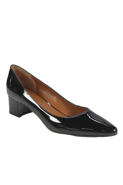 Aquatalia Womens Shiny Leather Block Heels Pumps Shoes Black Size 10