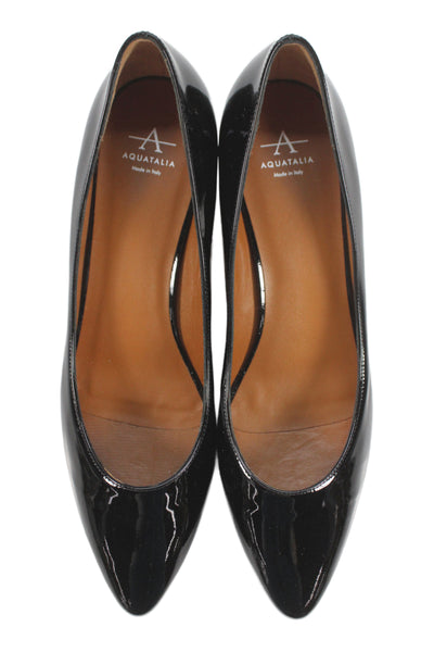 Aquatalia Womens Shiny Leather Block Heels Pumps Shoes Black Size 10
