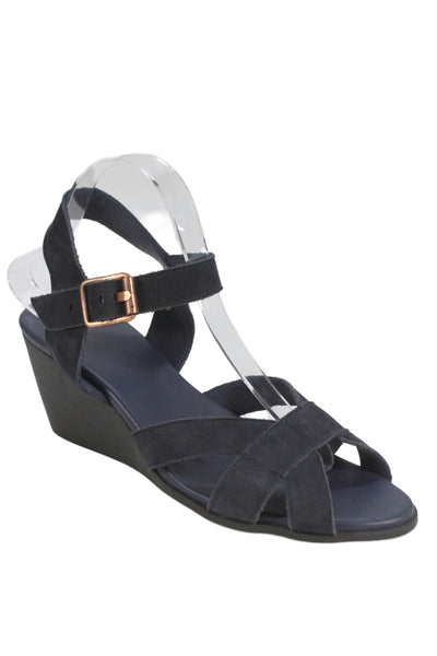 Arche Womens Suede Open Toe Ankle Strap Wedge Heels Sandals Shoes Navy Size 11