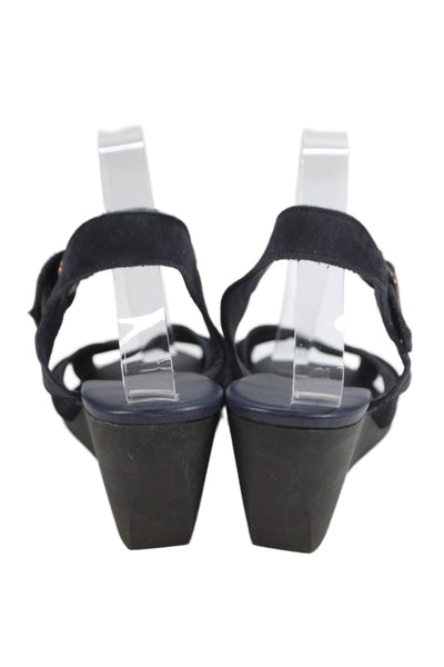 Arche Womens Suede Open Toe Ankle Strap Wedge Heels Sandals Shoes Navy Size 11