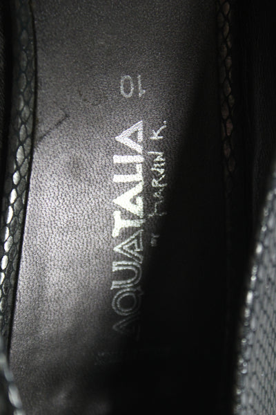Aquatalia Womens Metallic Embossed Block Heels Pumps Shoes Silver Sz 10