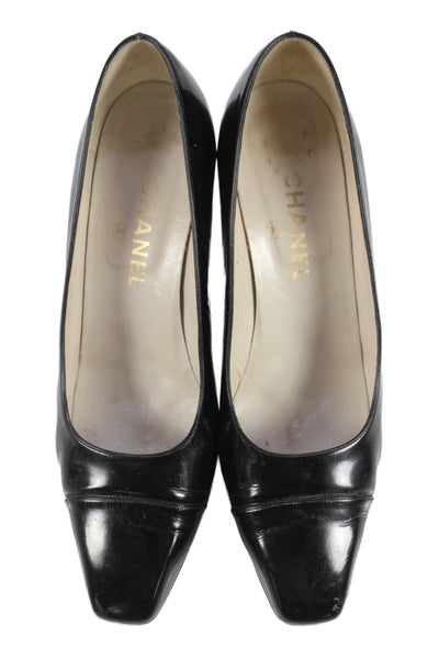 Chanel Womens Leather Pointed Toe High Heels Pumps Shoes Black Size 9.5