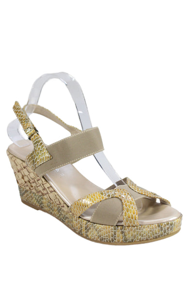 Aquatalia Womens Embossed Woven Wood Heels Wedge Shoes Brown Size 10