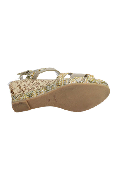 Aquatalia Womens Embossed Woven Wood Heels Wedge Shoes Brown Size 10