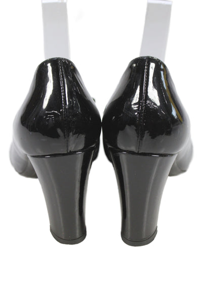 Aquatalia Womens Shiny Leather Embellished Block Heels Pumps Shoes Black Sz 10