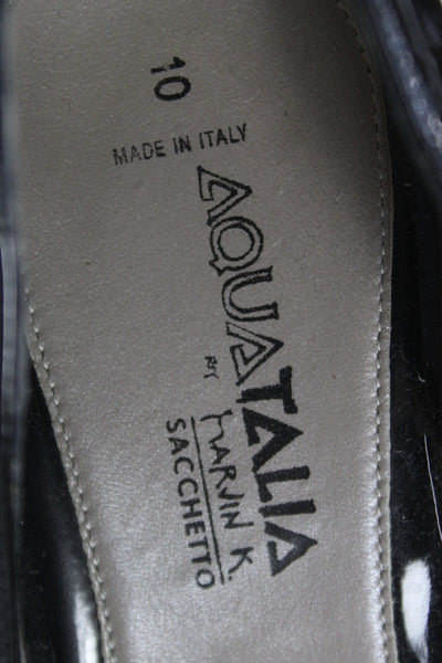 Aquatalia Womens Shiny Leather Embellished Block Heels Pumps Shoes Black Sz 10