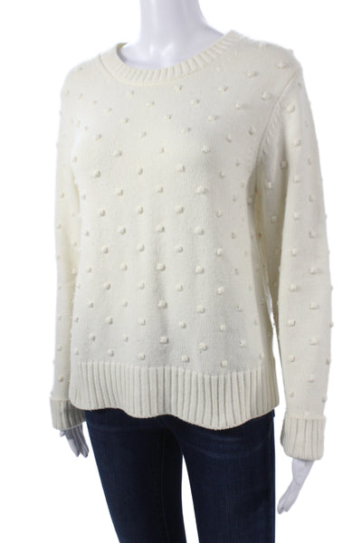 White + Warren Women Sweater Ivory Polka Dot Crew Neck Size M