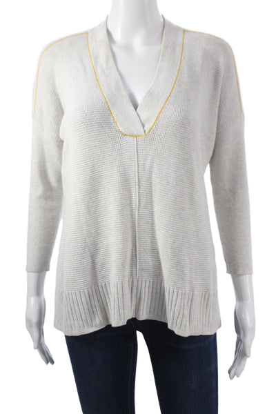 Lilla P Womens Gray V Neck Pullover Sweater Long Sleeve Cotton Fall Size S