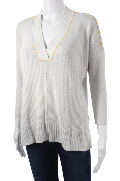 Lilla P Womens Gray V Neck Pullover Sweater Long Sleeve Cotton Fall Size S