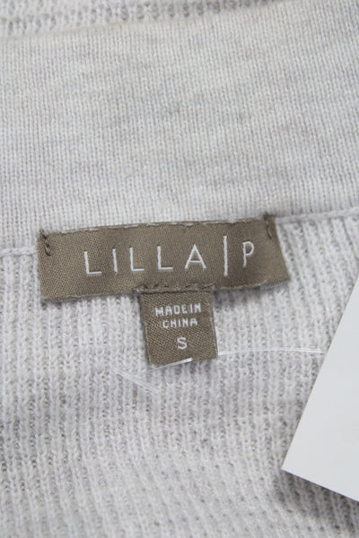 Lilla P Womens Gray V Neck Pullover Sweater Long Sleeve Cotton Fall Size S