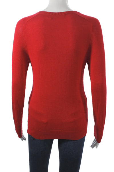 Magaschoni Women Red Silk V-Neck Pullover Sweater Long Sleeve Size S