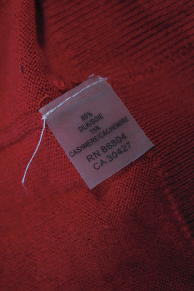 Magaschoni Women Red Silk V-Neck Pullover Sweater Long Sleeve Size S