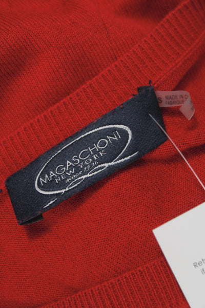 Magaschoni Women Red Silk V-Neck Pullover Sweater Long Sleeve Size S