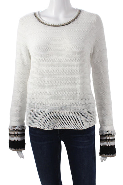 White + Warren Womens Sweater Striped Crewneck Longsleeve 70%Cotton Size S