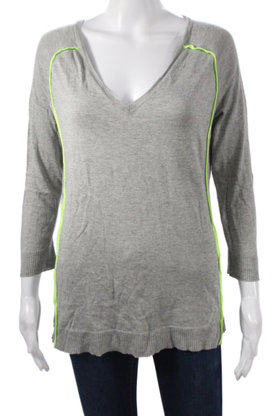 Leo & Sage Women V-Neck Pullover Sweater Gray 3/4 Sleeve Size S