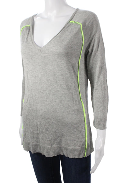 Leo & Sage Women V-Neck Pullover Sweater Gray 3/4 Sleeve Size S