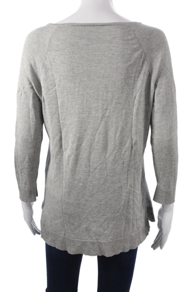 Leo & Sage Women V-Neck Pullover Sweater Gray 3/4 Sleeve Size S