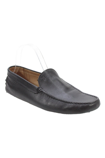 Tods Womens Slip On Round Toe Leather Loafers Black Size 6.5